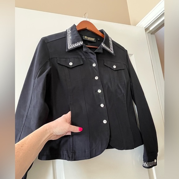 Christine Alexander Vintage Black Jean Jacket with Rhinestoned Crown Size Med - Picture 5 of 16
